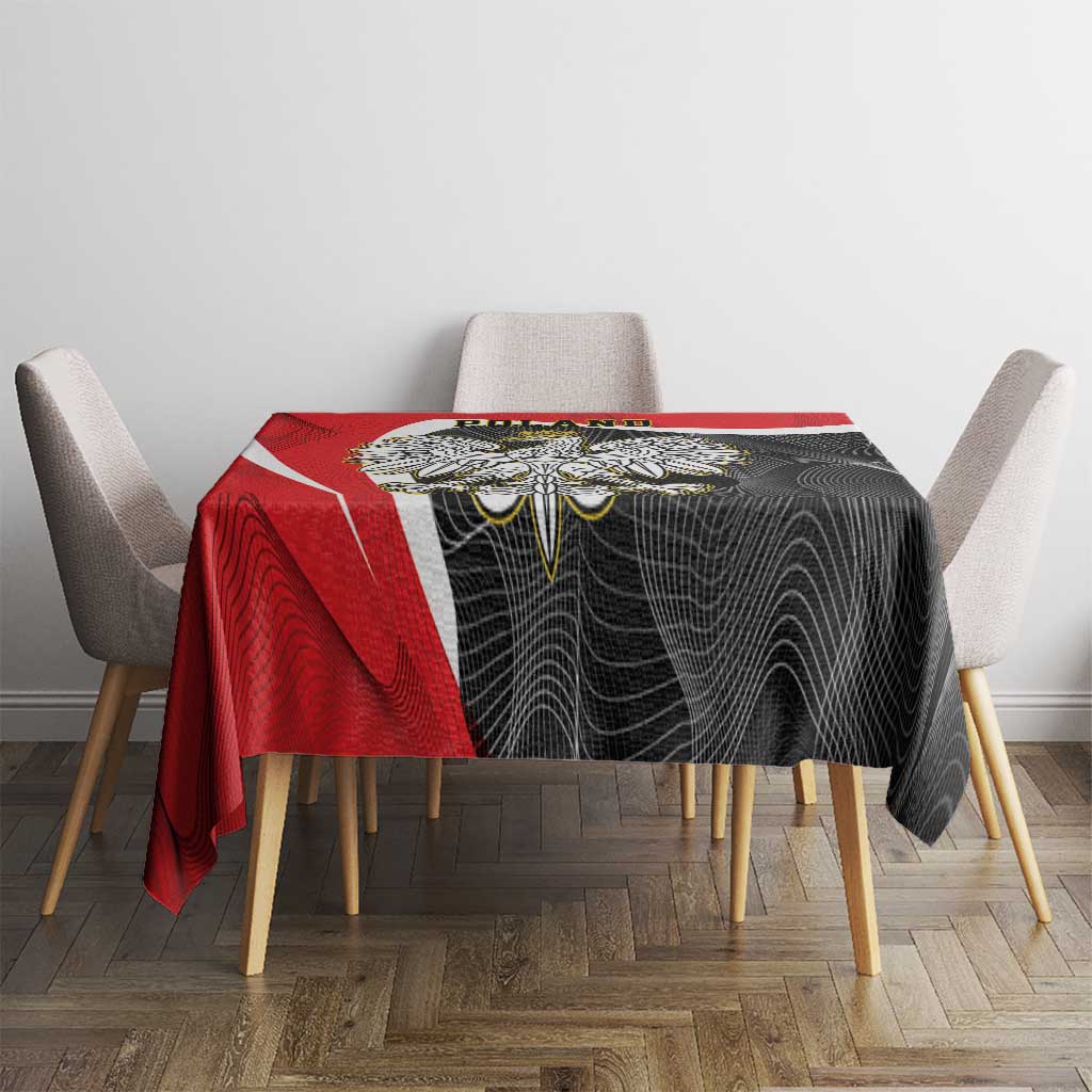 Poland eagle tablecloth in red and black on dining table with four chairs