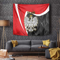 Poland tapestry with crowned white eagle crest, red/black/white design, POLAND lettering.