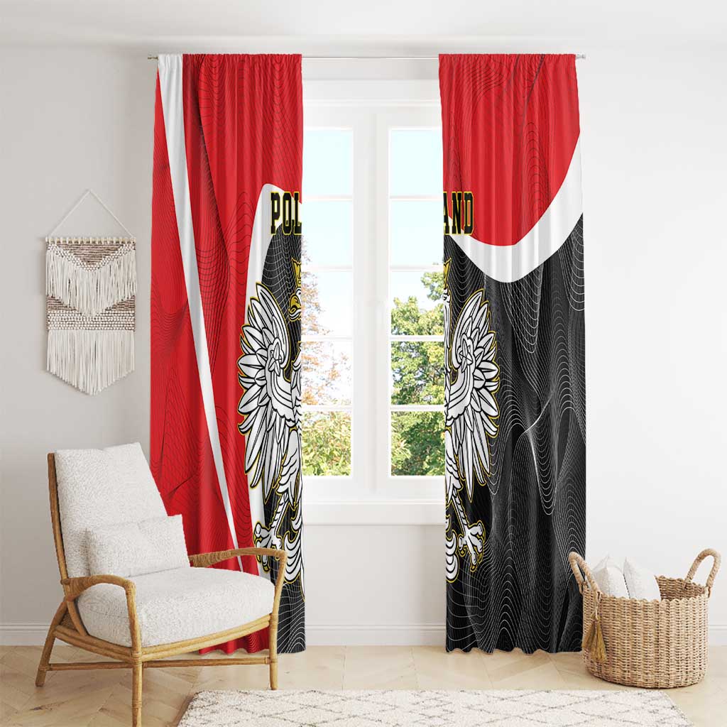 Red and black curtain set with white diagonal stripe and crowned eagle design