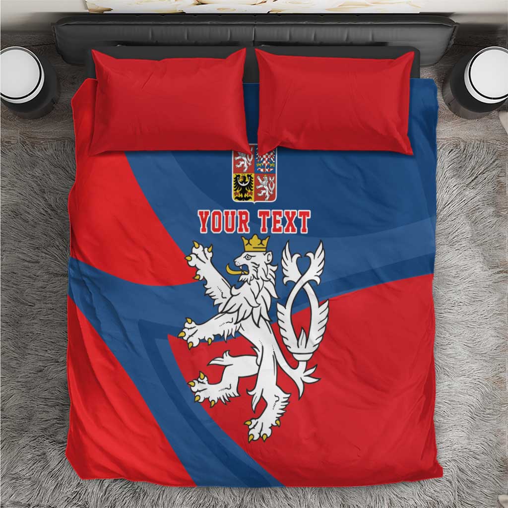 Red and blue Czech Republic coat of arms bedding set with lion crest on duvet and 2 pillows