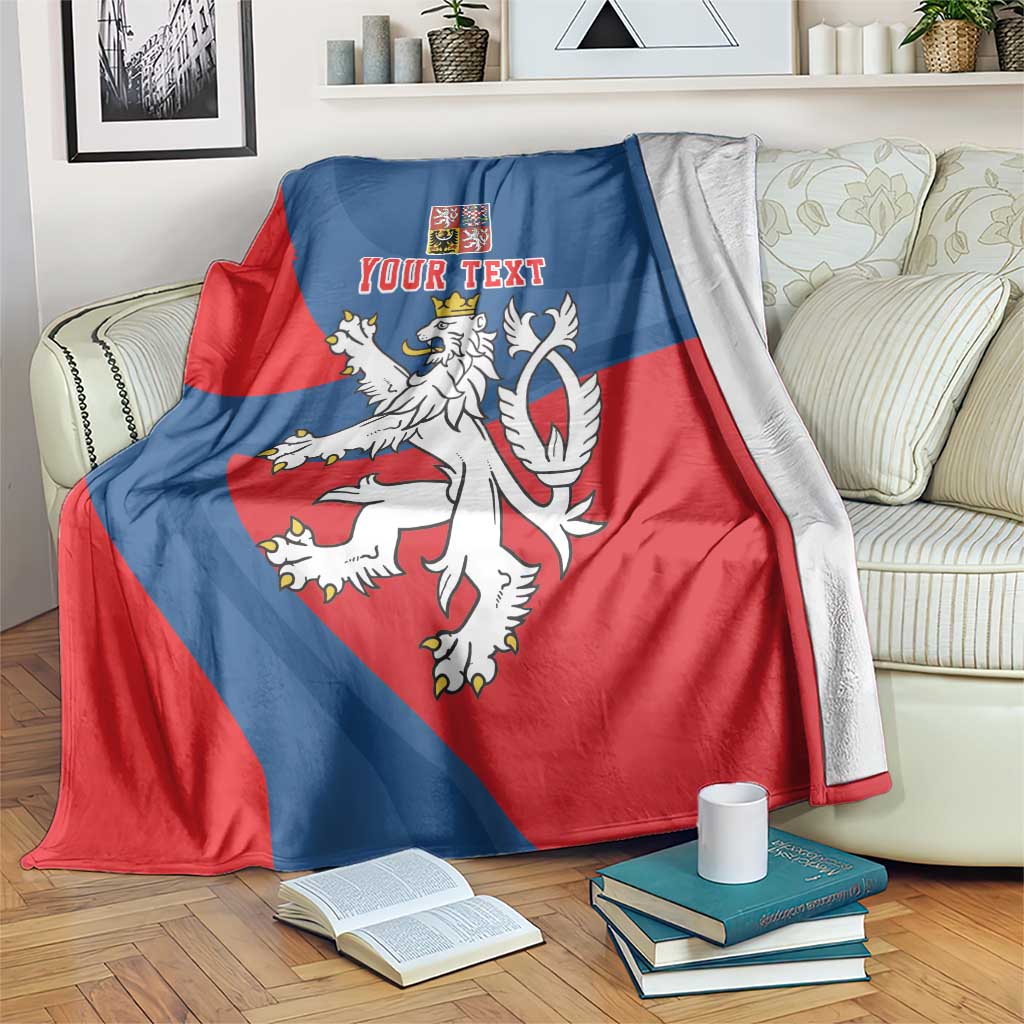 Personalized Czech coat of arms blanket in red and blue, lion emblem with 'YOUR TEXT'.