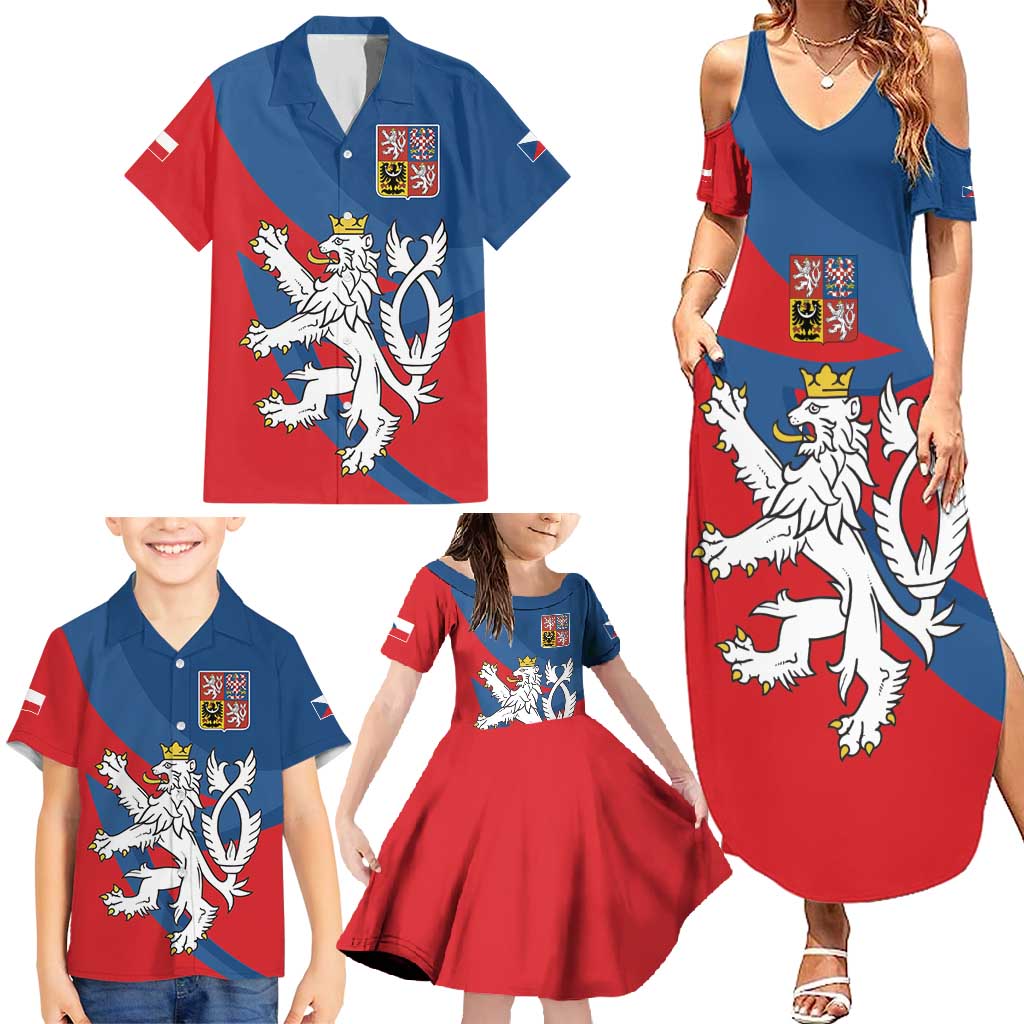 Personalized Czech Republic Coat of Arms Family Matching Summer Maxi Dress and Hawaiian Shirt Statni Znak Ceske Republiky - Silver Double-tailed Lion