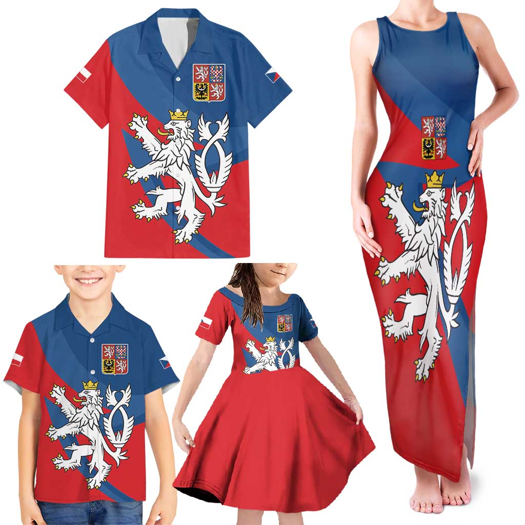 Personalized Czech Republic Coat of Arms Family Matching Tank Maxi Dress and Hawaiian Shirt Statni Znak Ceske Republiky - Silver Double-tailed Lion