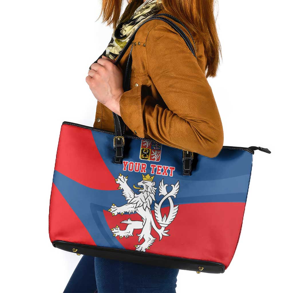 Personalized Czech Republic Coat of Arms Leather Tote Bag Statni Znak Ceske Republiky - Silver Double-tailed Lion