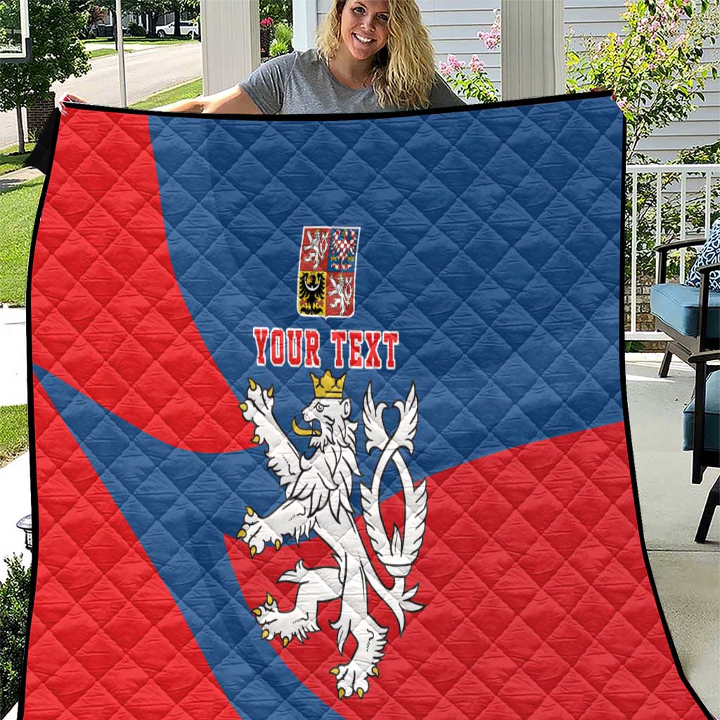 Personalized quilt blanket with Czech Republic crest in blue and red, diamond stitching