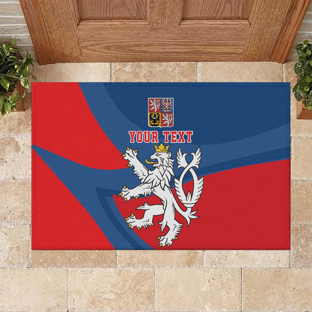 Red and blue Czech coat of arms rubber doormat with lion emblem and 'YOUR TEXT'.