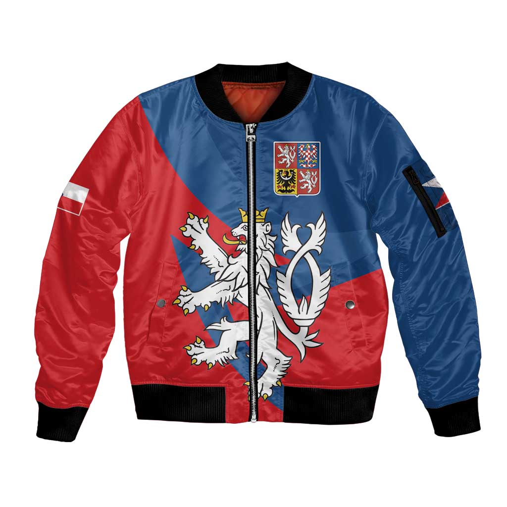 Personalized Czech Republic Coat of Arms Sleeve Zip Bomber Jacket Statni Znak Ceske Republiky - Silver Double-tailed Lion LT17 - Wonder Print Shop