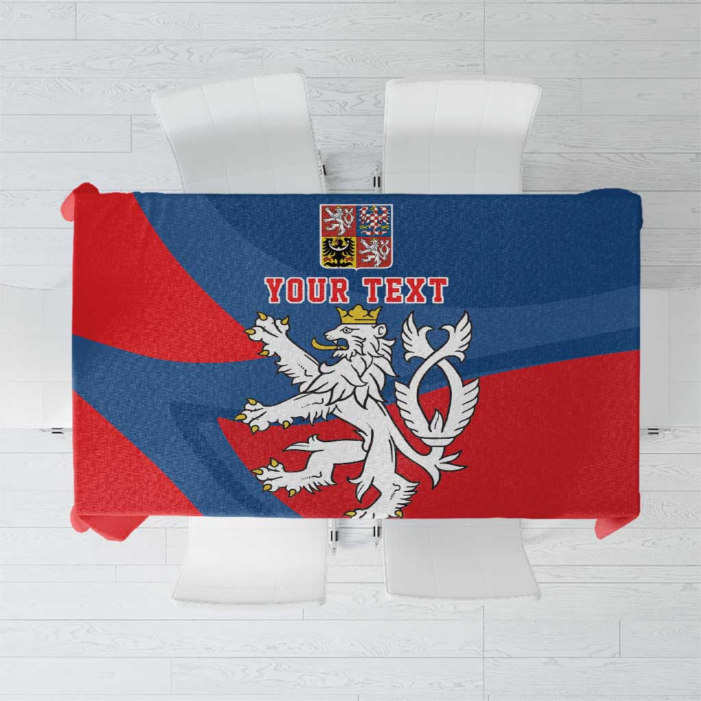 Tablecloth with Czech coat of arms on red and blue flag stripes, silver double-tailed lion