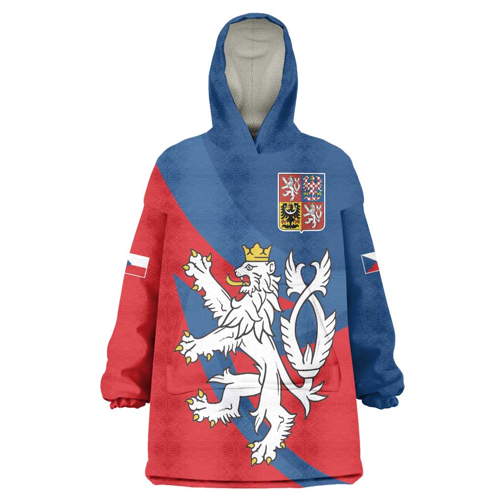 Personalized Czech Republic Coat of Arms Wearable Blanket Hoodie Statni Znak Ceske Republiky - Silver Double-tailed Lion