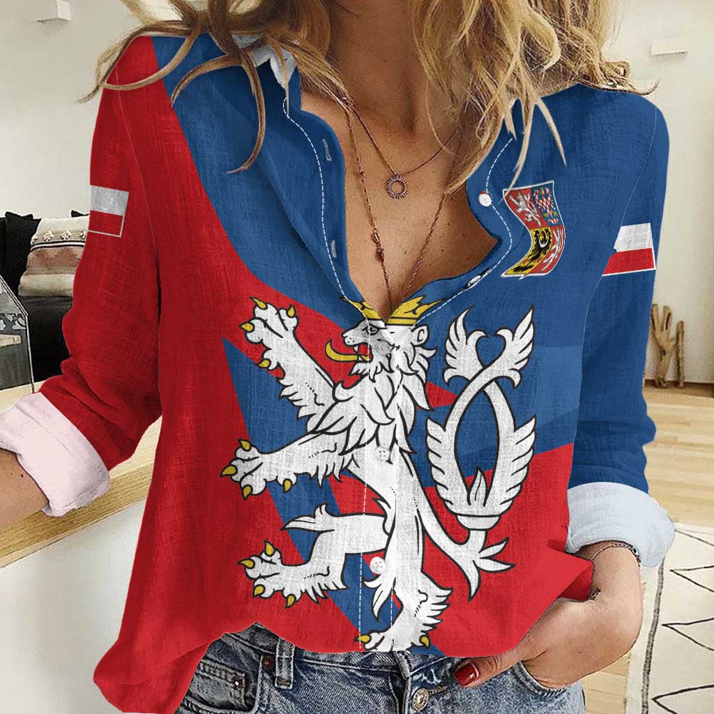 Personalized Czech Republic Coat of Arms Women Casual Shirt Statni Znak Ceske Republiky - Silver Double-tailed Lion LT17 - Wonder Print Shop