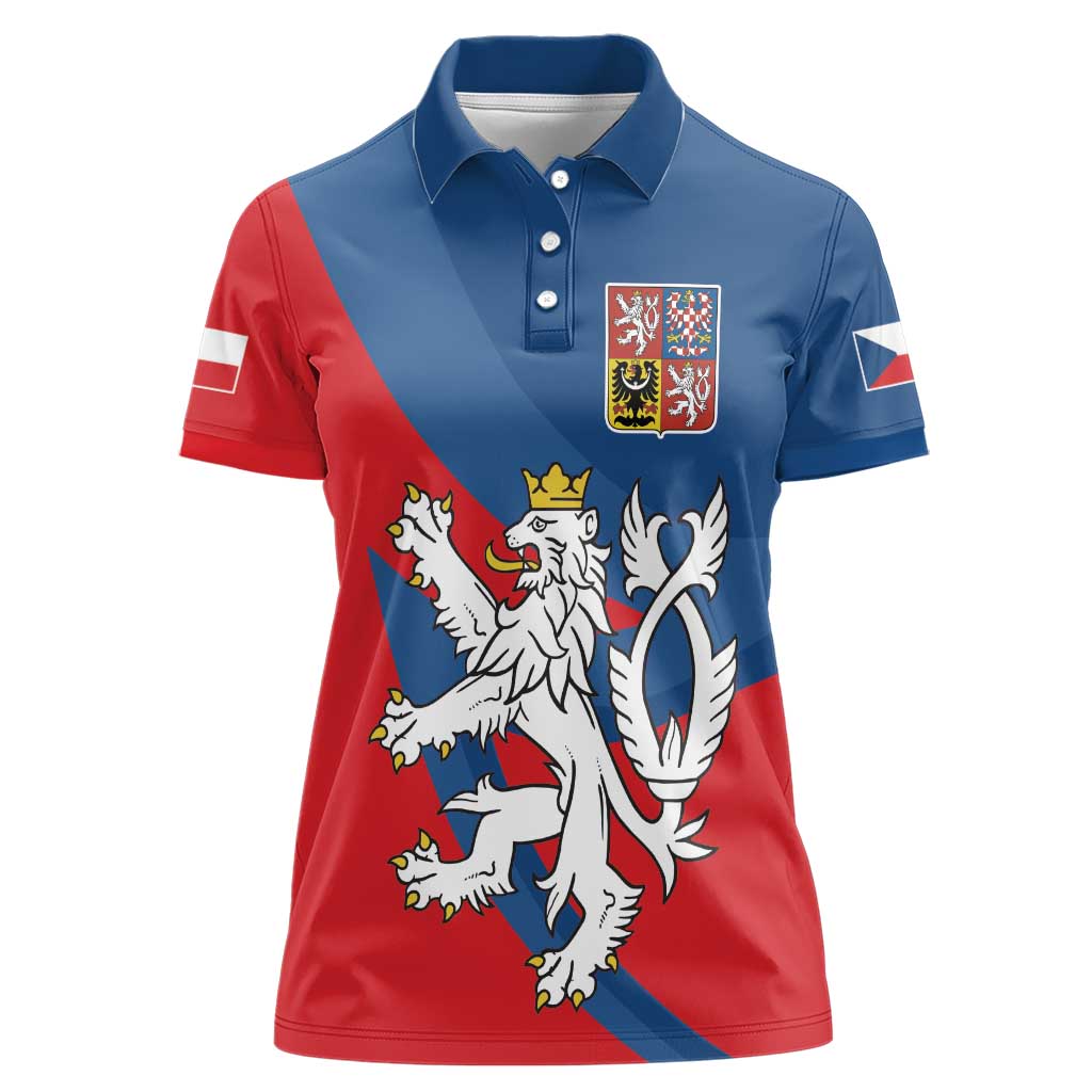 Personalized Czech Republic Coat of Arms Women Polo Shirt Statni Znak Ceske Republiky - Silver Double-tailed Lion LT17 - Wonder Print Shop