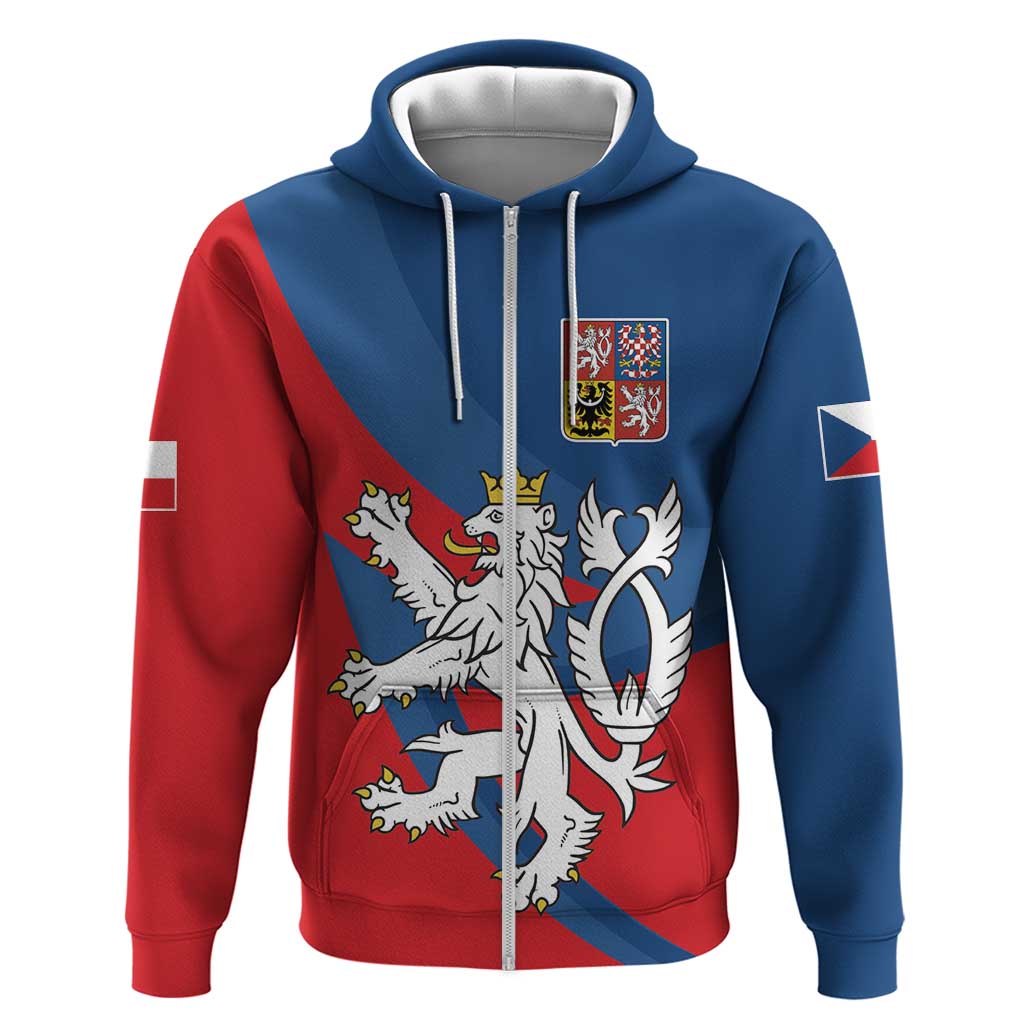 Personalized Czech Republic Coat of Arms Zip Hoodie Statni Znak Ceske Republiky - Silver Double-tailed Lion LT17 - Wonder Print Shop