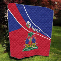 Haiti flag quilt draped over grass with blue-red field, white stripe, and “HAITI”