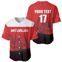 Set of red and black baseball jerseys: front 'SWITZERLAND', back 'YOUR TEXT' 17