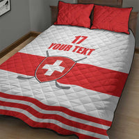 Red and white quilt bed set with quilted diamond pattern, Swiss shield, and 17 YOUR TEXT