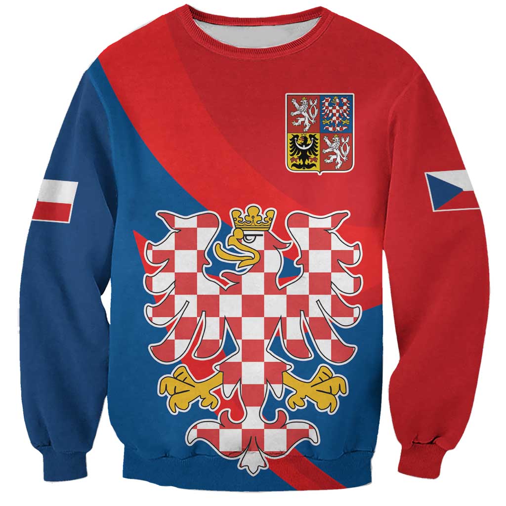 Unisex red and blue sweatshirt with Moravia coat of arms eagle graphic on front