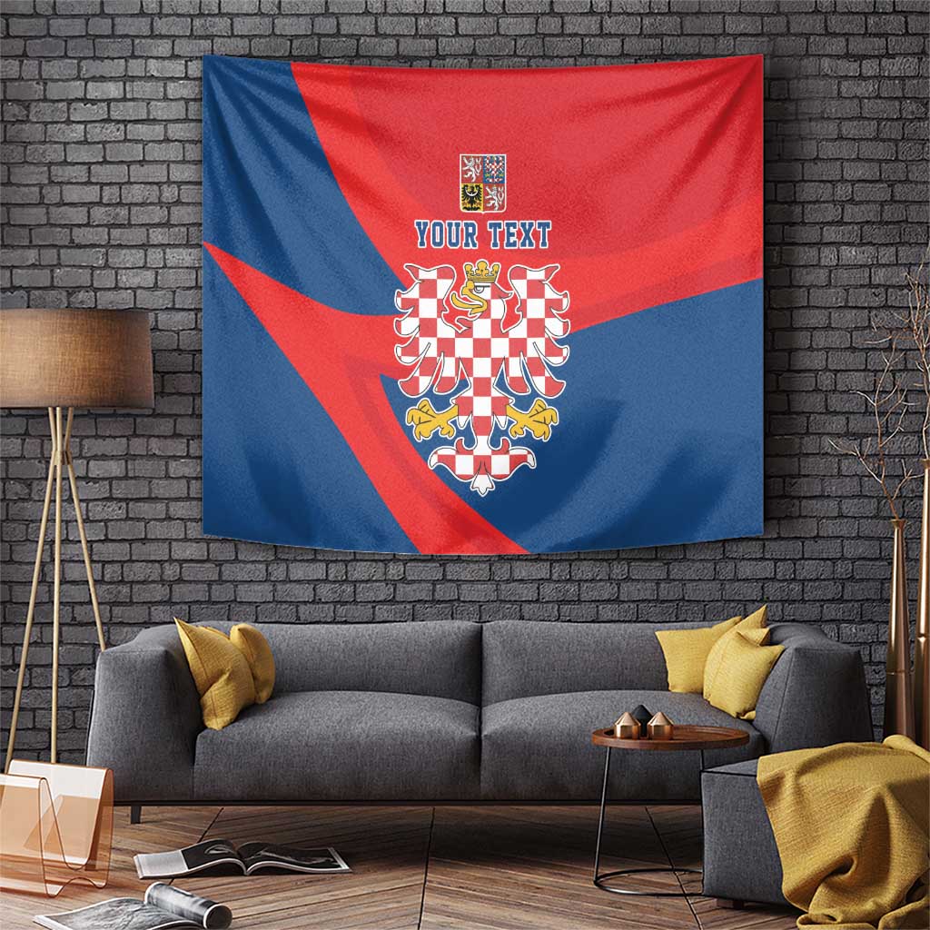 Blue and red diagonal coat of arms wall tapestry with “YOUR TEXT” crest