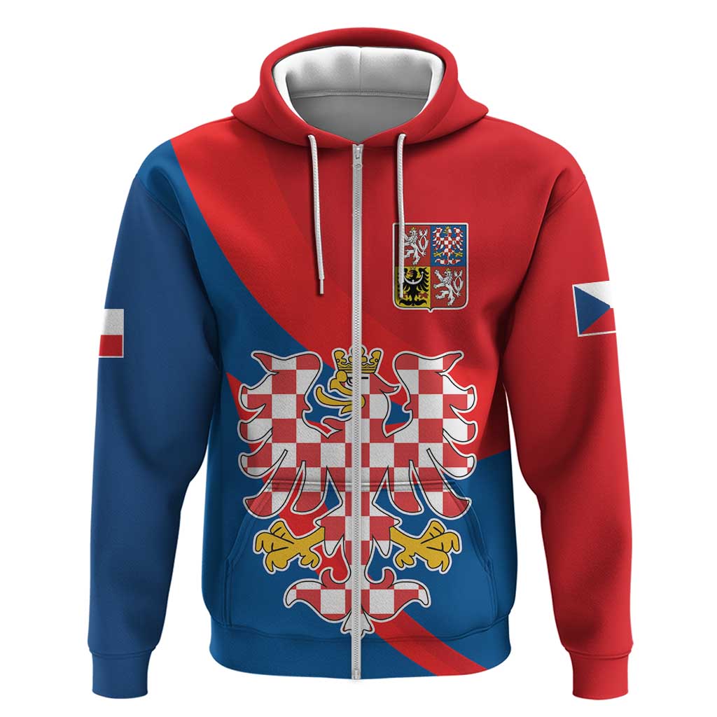 Personalized Coat of Arms of Moravia Zip Hoodie Gold-crowned White Red Checkered Eagle LT17 - Wonder Print Shop