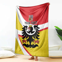 Personalized Silesia blanket with black eagle and YOUR TEXT on red, yellow, white flag stripes