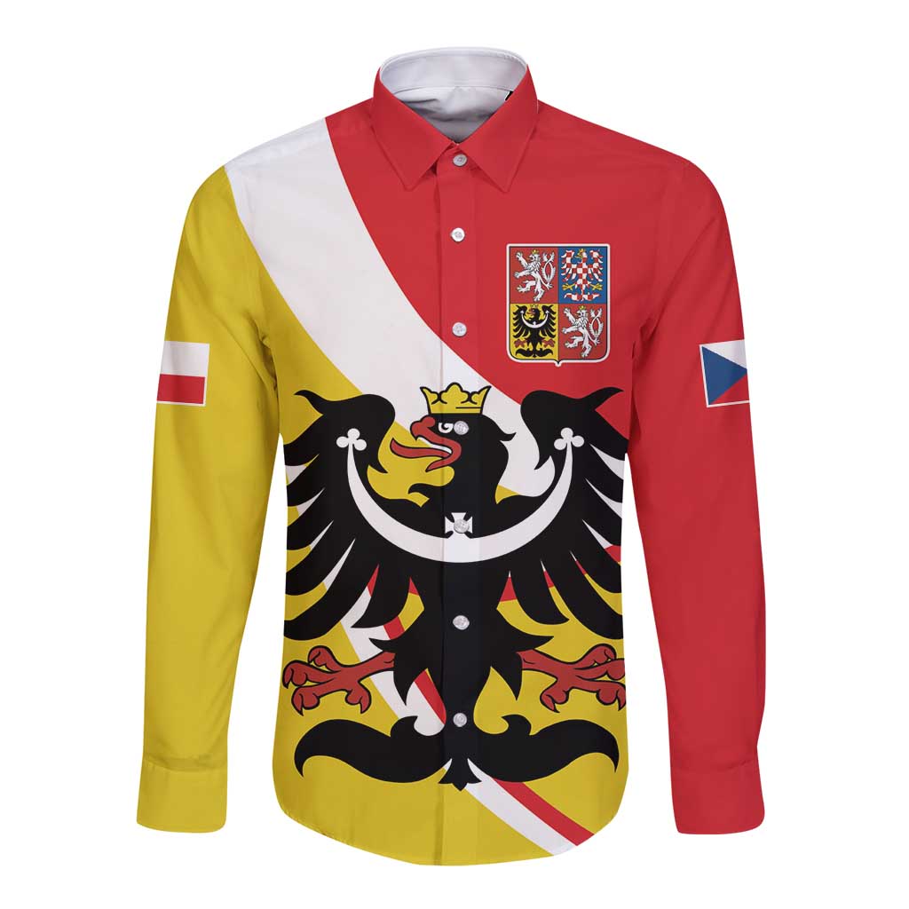 Long-sleeve button shirt with multicolor coat-of-arms crest on the chest