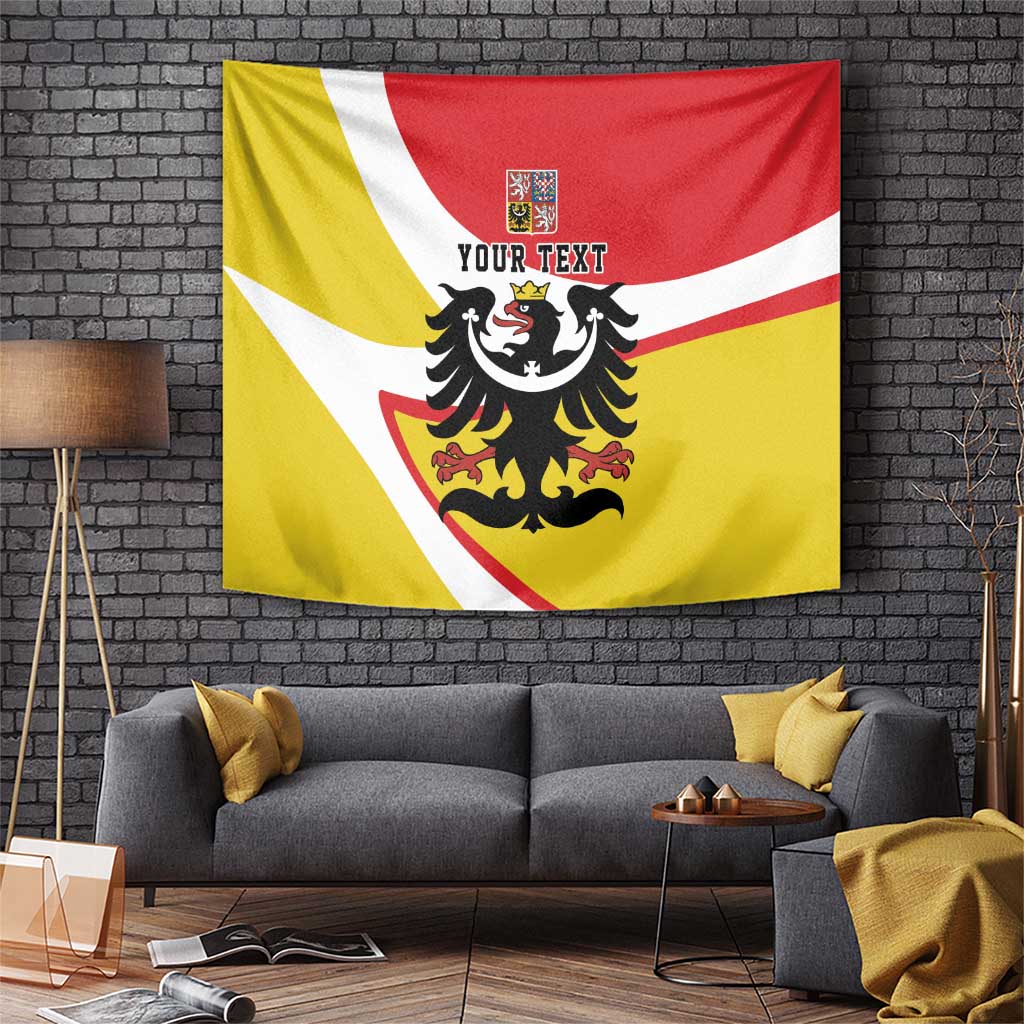 Silesia tapestry wall hanging with heraldic black eagle and lion accents on red/white/yellow stripes