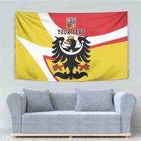 Silesia tapestry wall hanging with large black eagle coat of arms and 'YOUR TEXT' text