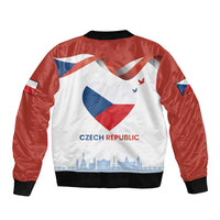 Bomber jacket with red sleeves, white front, black ribbing, Czech Republic graphic