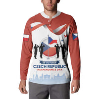 Maroon button sweatshirt with white front panel, Czech Republic Independence Day print