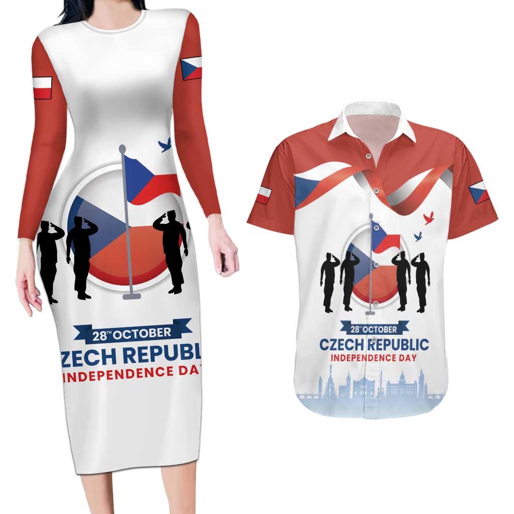 Czech Republic Independence day Couples Matching Long Sleeve Bodycon Dress and Hawaiian Shirt Den Vzniku Samostatneho Ceskoslovenskeho Statu