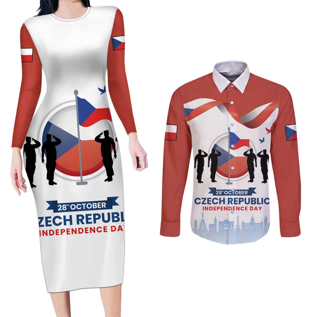 Czech Republic Independence day Couples Matching Long Sleeve Bodycon Dress and Long Sleeve Button Shirt Den Vzniku Samostatneho Ceskoslovenskeho Statu