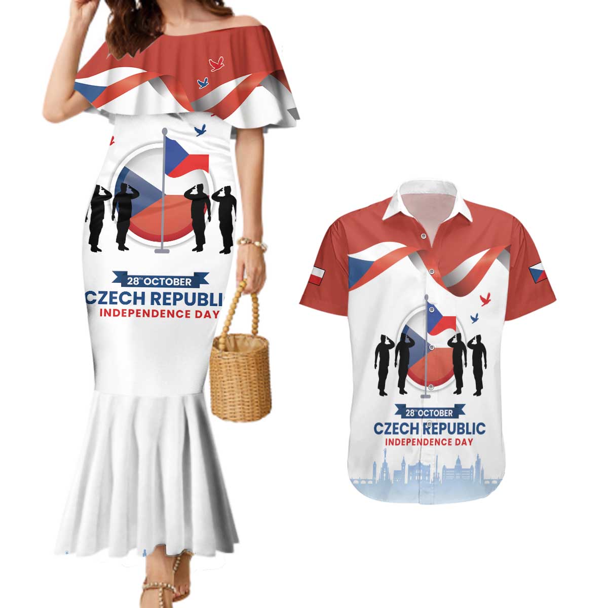 Czech Republic Independence day Couples Matching Mermaid Dress and Hawaiian Shirt Den Vzniku Samostatneho Ceskoslovenskeho Statu