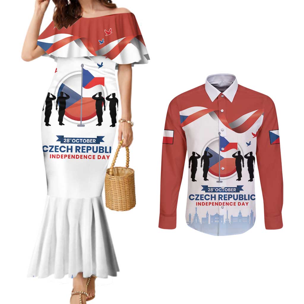 Czech Republic Independence day Couples Matching Mermaid Dress and Long Sleeve Button Shirt Den Vzniku Samostatneho Ceskoslovenskeho Statu