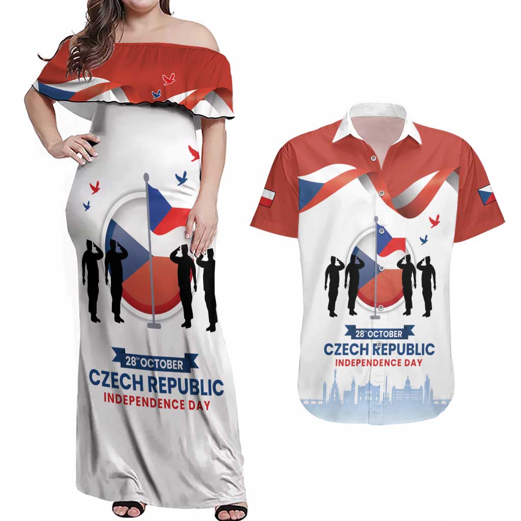 Czech Republic Independence day Couples Matching Off Shoulder Maxi Dress and Hawaiian Shirt Den Vzniku Samostatneho Ceskoslovenskeho Statu