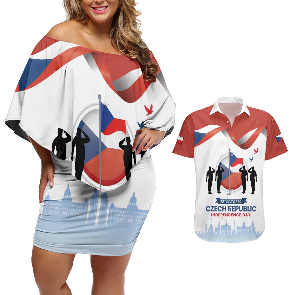 Czech Republic Independence day Couples Matching Off Shoulder Short Dress and Hawaiian Shirt Den Vzniku Samostatneho Ceskoslovenskeho Statu