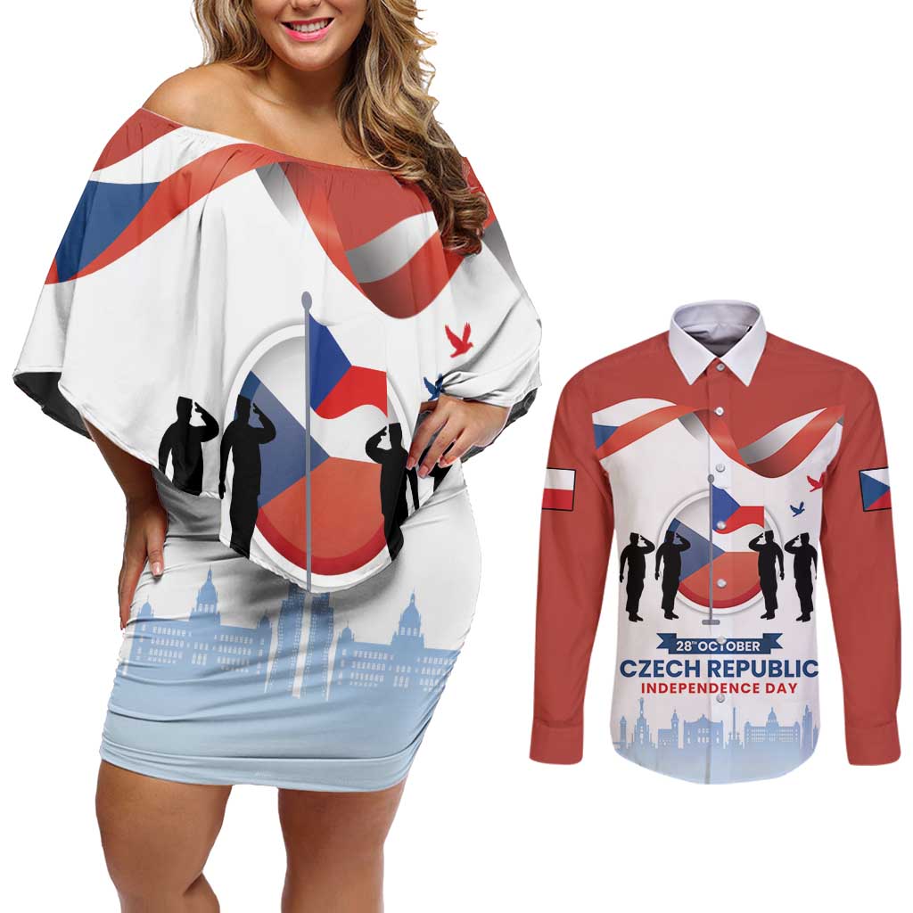 Czech Republic Independence day Couples Matching Off Shoulder Short Dress and Long Sleeve Button Shirt Den Vzniku Samostatneho Ceskoslovenskeho Statu