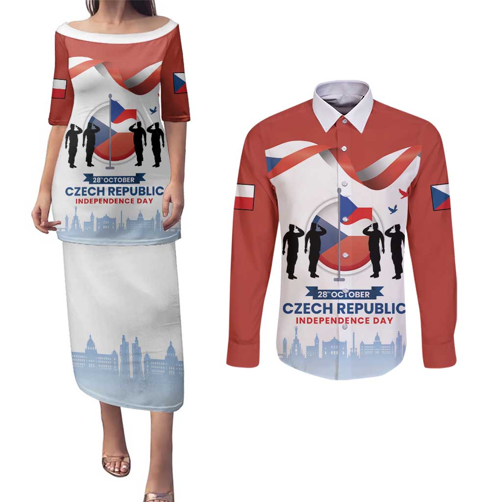 Czech Republic Independence day Couples Matching Puletasi and Long Sleeve Button Shirt Den Vzniku Samostatneho Ceskoslovenskeho Statu