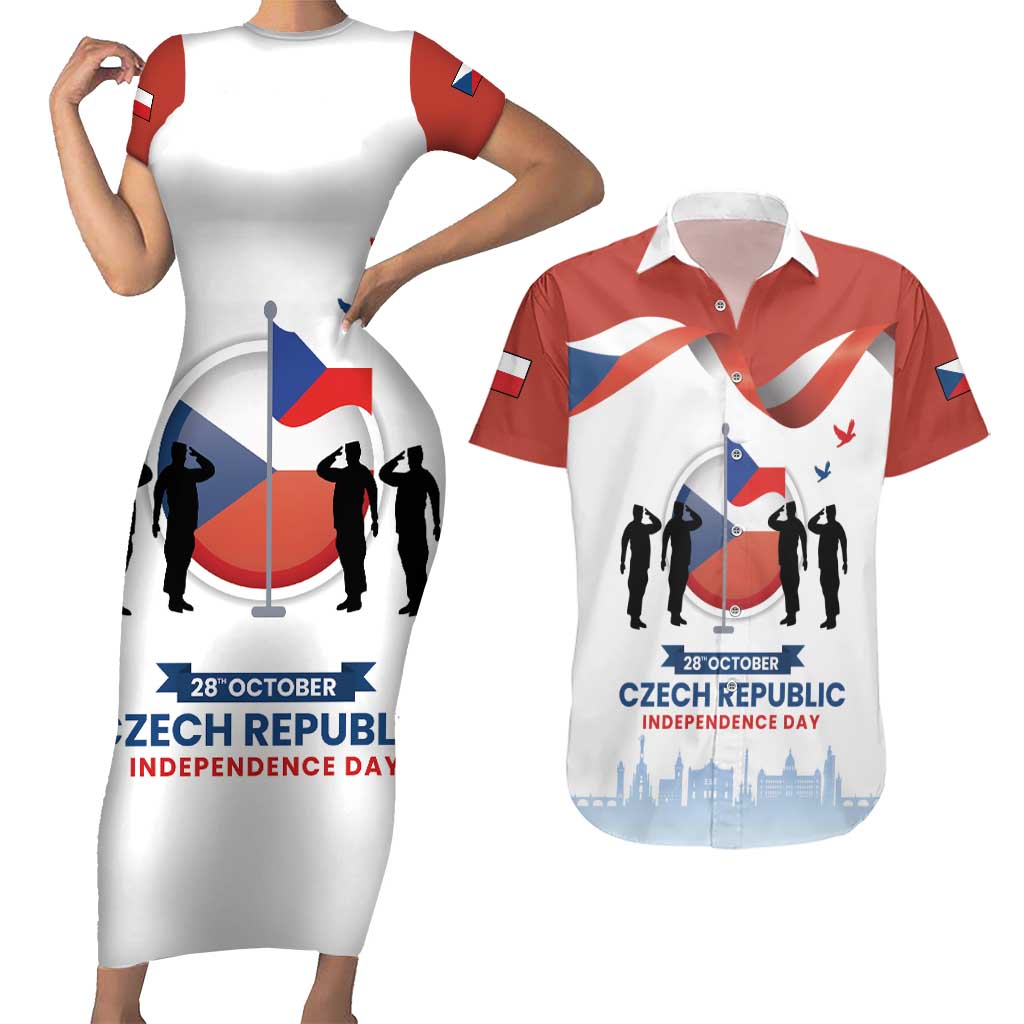 Czech Republic Independence day Couples Matching Short Sleeve Bodycon Dress and Hawaiian Shirt Den Vzniku Samostatneho Ceskoslovenskeho Statu