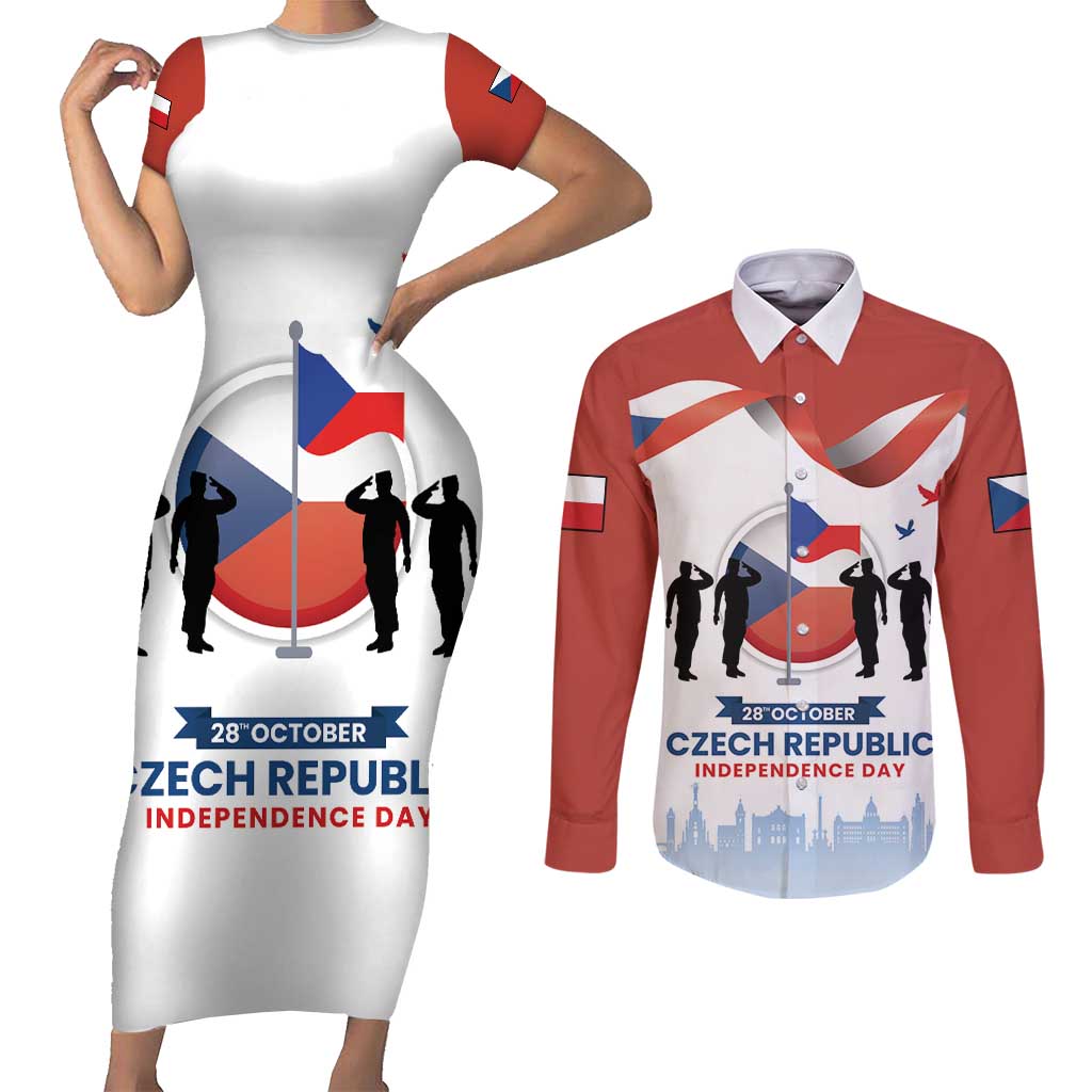 Czech Republic Independence day Couples Matching Short Sleeve Bodycon Dress and Long Sleeve Button Shirt Den Vzniku Samostatneho Ceskoslovenskeho Statu