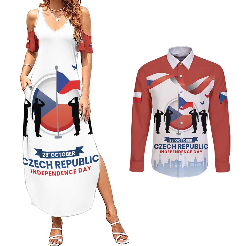 Czech Republic Independence day Couples Matching Summer Maxi Dress and Long Sleeve Button Shirt Den Vzniku Samostatneho Ceskoslovenskeho Statu