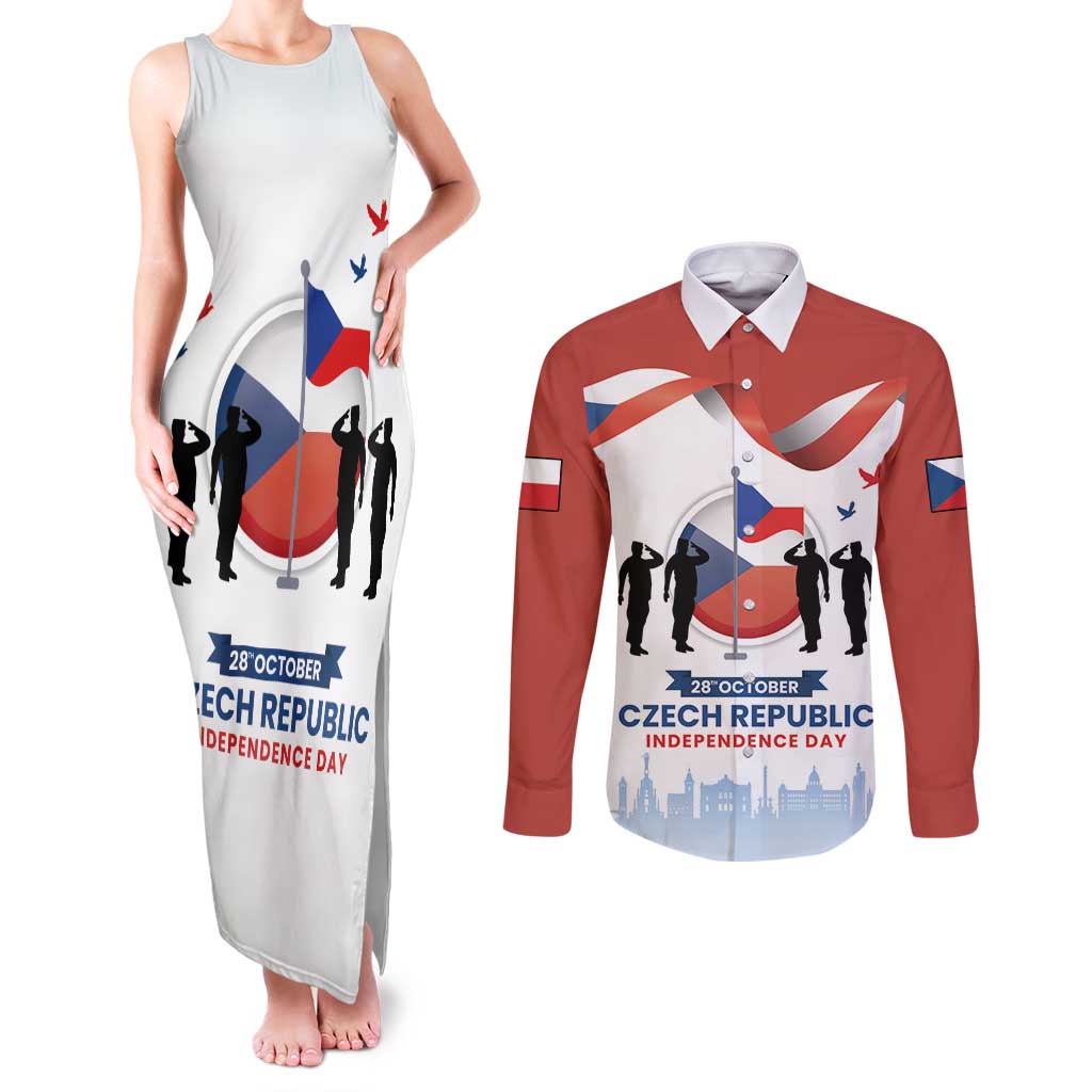 Czech Republic Independence day Couples Matching Tank Maxi Dress and Long Sleeve Button Shirt Den Vzniku Samostatneho Ceskoslovenskeho Statu