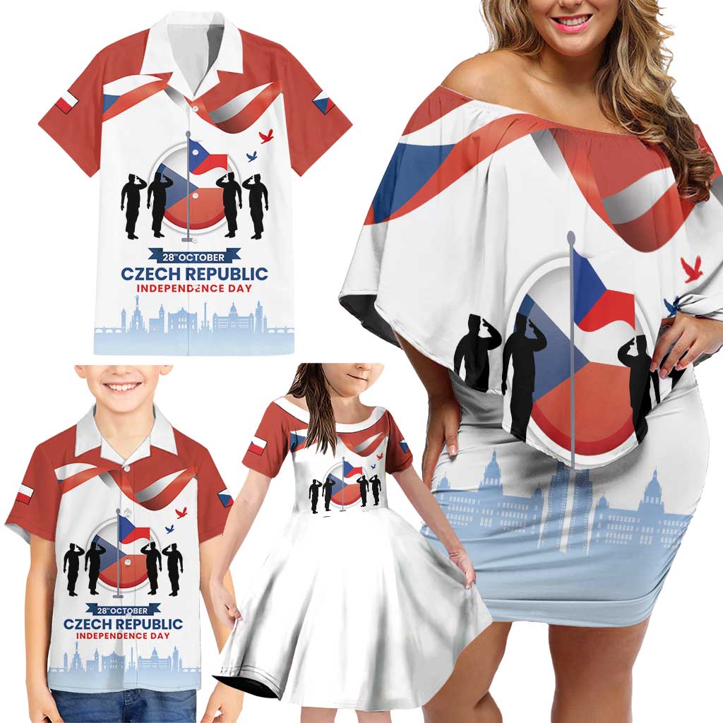 Czech Republic Independence day Family Matching Off Shoulder Short Dress and Hawaiian Shirt Den Vzniku Samostatneho Ceskoslovenskeho Statu