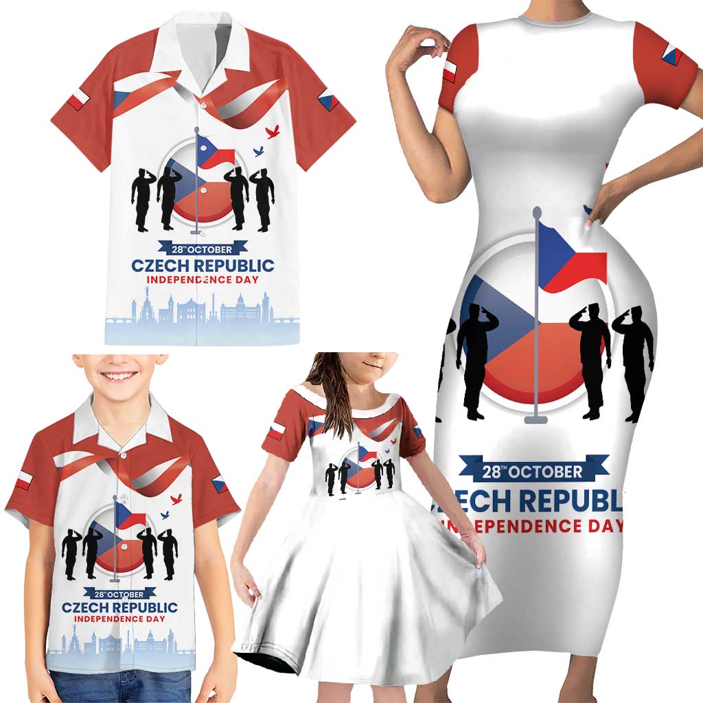 Czech Republic Independence day Family Matching Short Sleeve Bodycon Dress and Hawaiian Shirt Den Vzniku Samostatneho Ceskoslovenskeho Statu