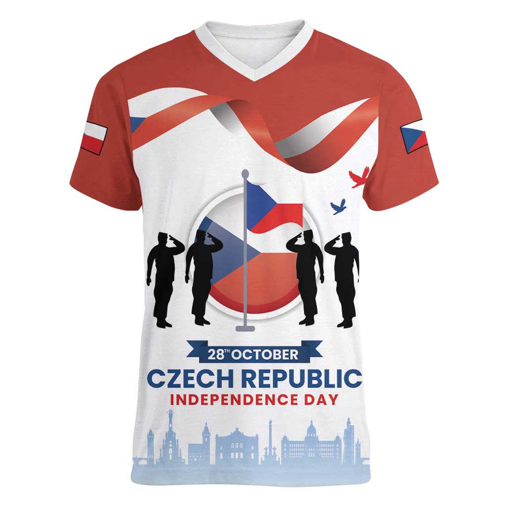 Czech Republic Independence day Women V-Neck T-Shirt Den Vzniku Samostatneho Ceskoslovenskeho Statu LT17 - Wonder Print Shop