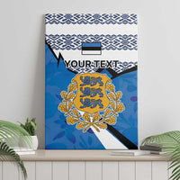Personalized canvas wall art showing Estonia coat of arms with blue folk border and placeholder text