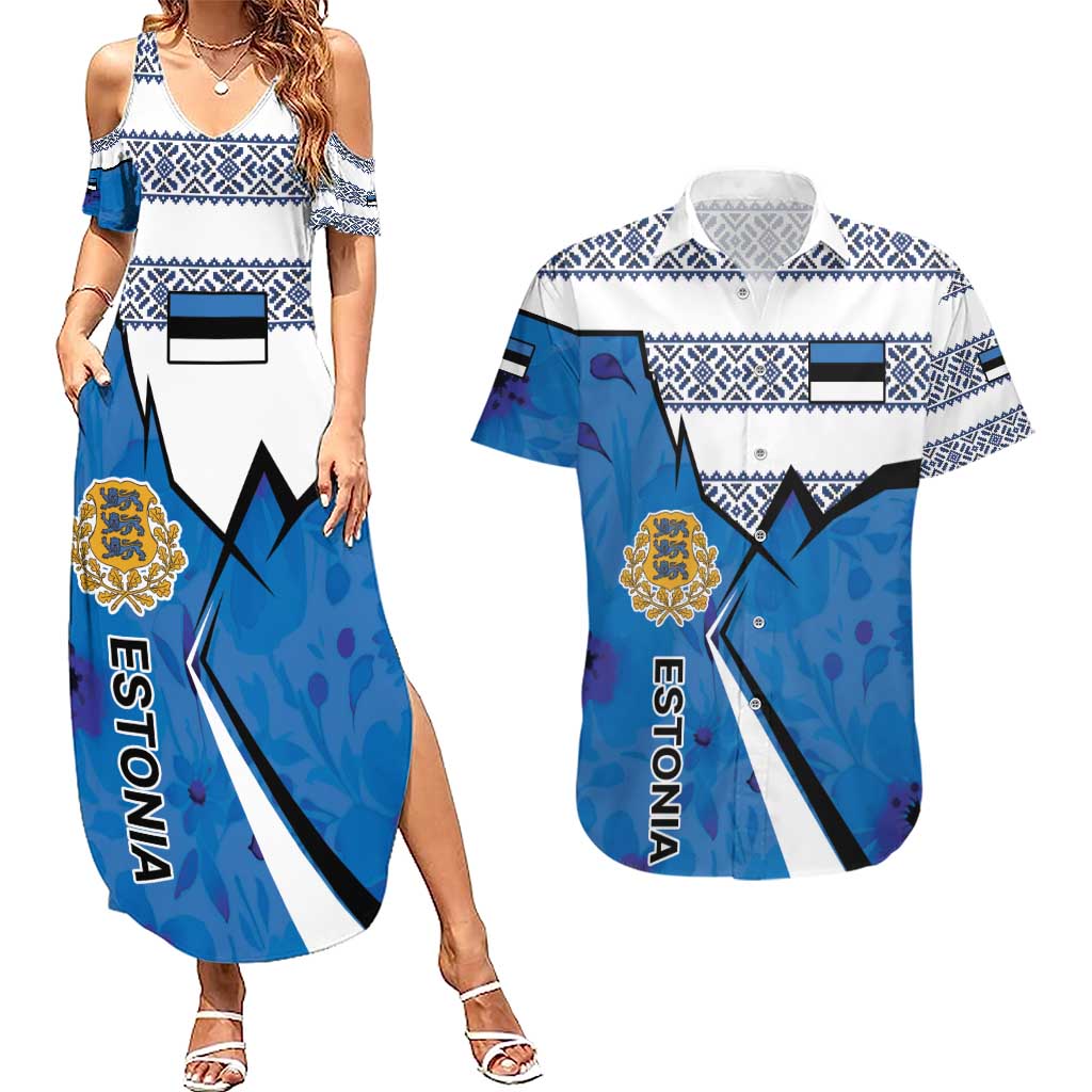 Estonia Coat of arms Personalized Couples Matching Summer Maxi Dress and Hawaiian Shirt Eesti riigivapp