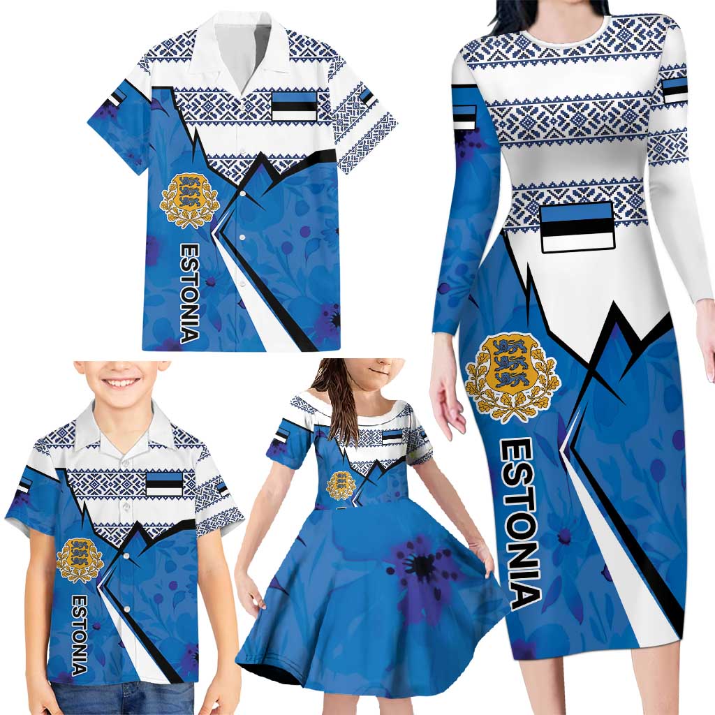 Estonia Coat of arms Personalized Family Matching Long Sleeve Bodycon Dress and Hawaiian Shirt Eesti riigivapp