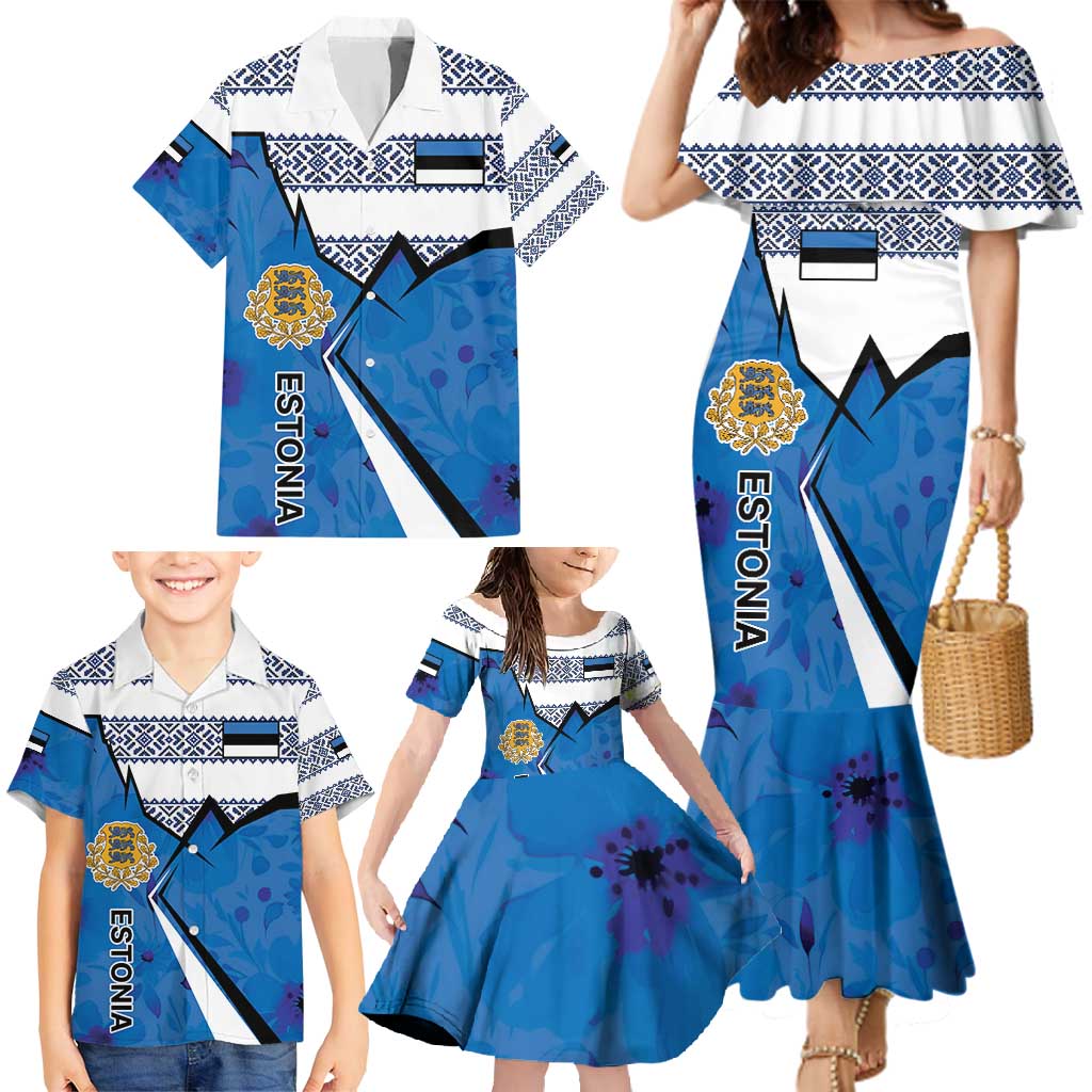 Estonia Coat of arms Personalized Family Matching Mermaid Dress and Hawaiian Shirt Eesti riigivapp