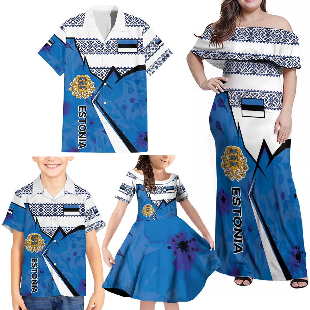 Estonia Coat of arms Personalized Family Matching Off Shoulder Maxi Dress and Hawaiian Shirt Eesti riigivapp