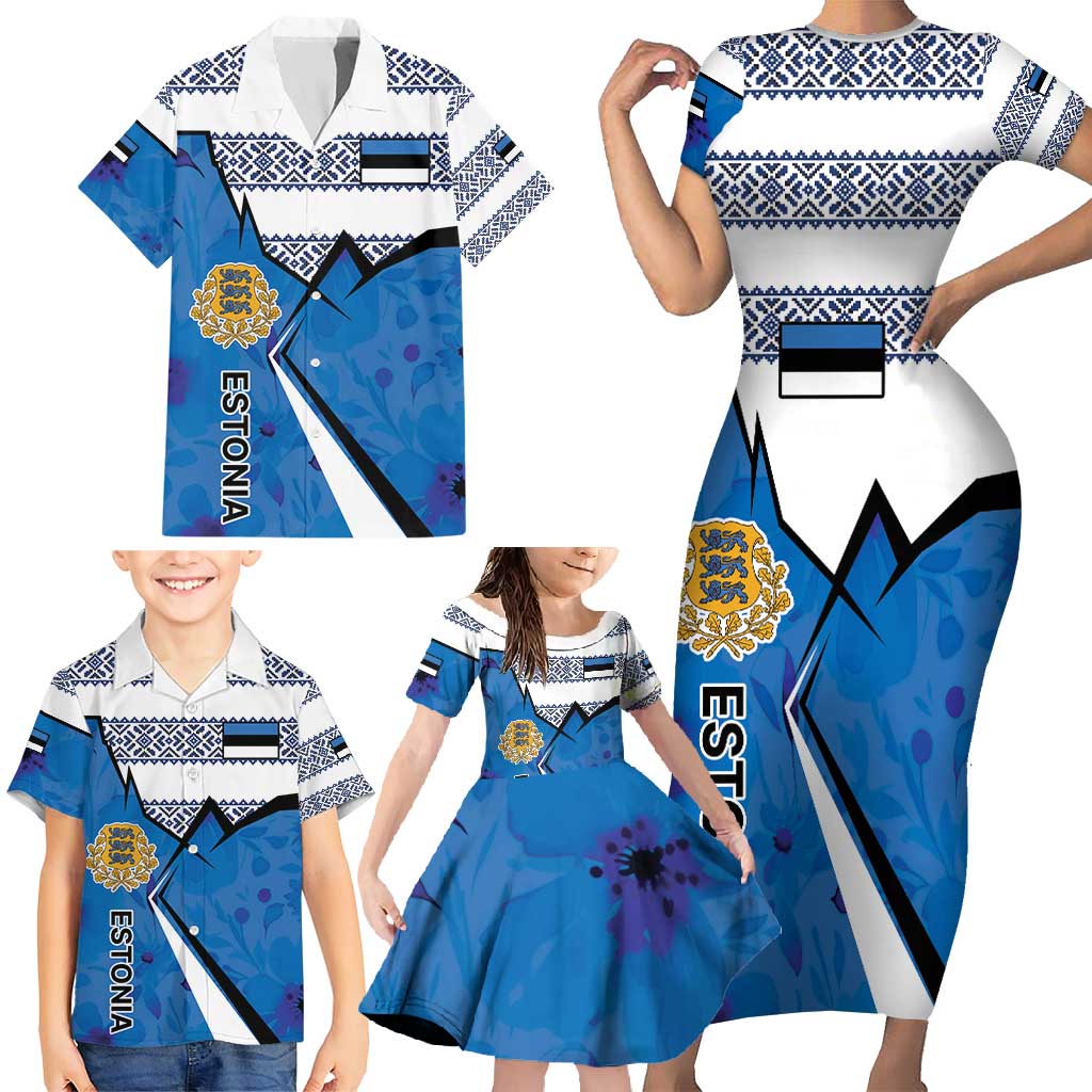 Estonia Coat of arms Personalized Family Matching Short Sleeve Bodycon Dress and Hawaiian Shirt Eesti riigivapp