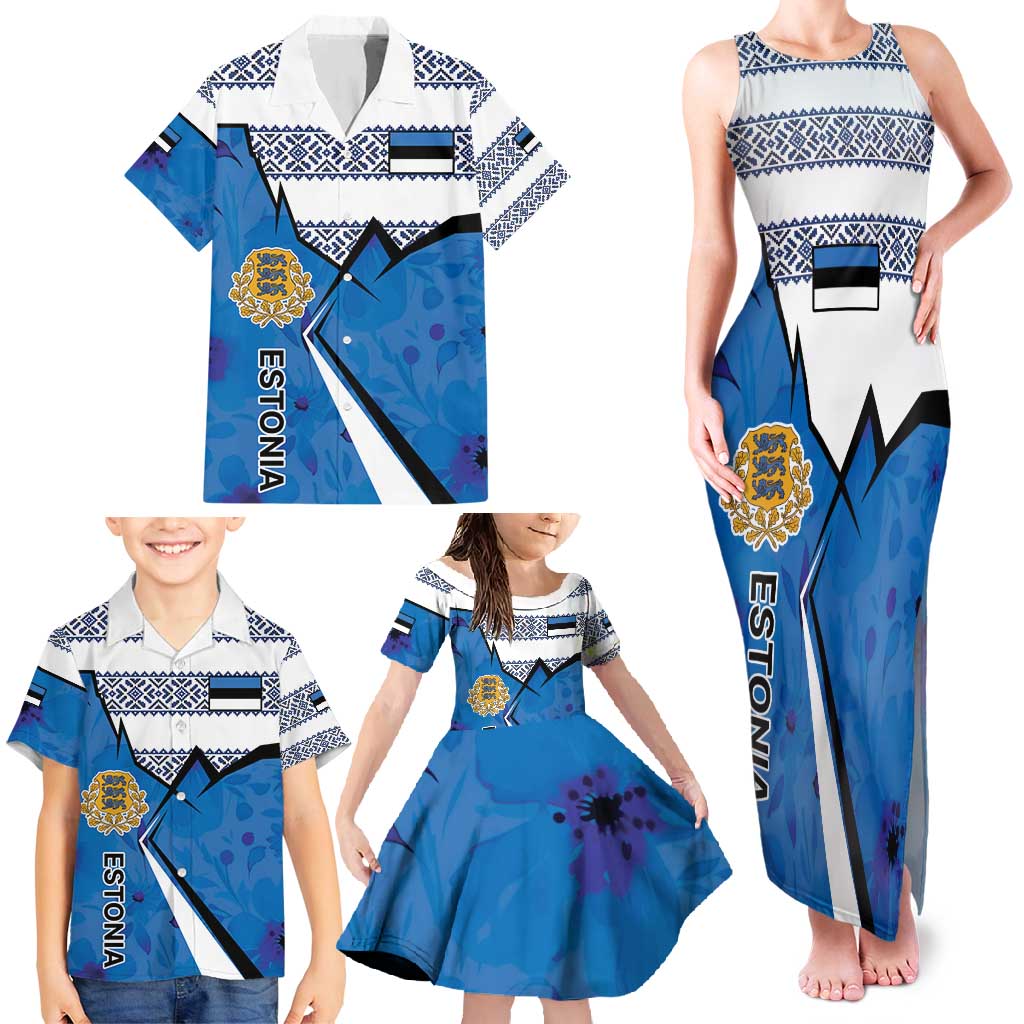 Estonia Coat of arms Personalized Family Matching Tank Maxi Dress and Hawaiian Shirt Eesti riigivapp